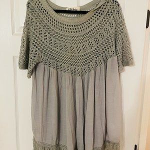 Gray Crochet and Fringe Top